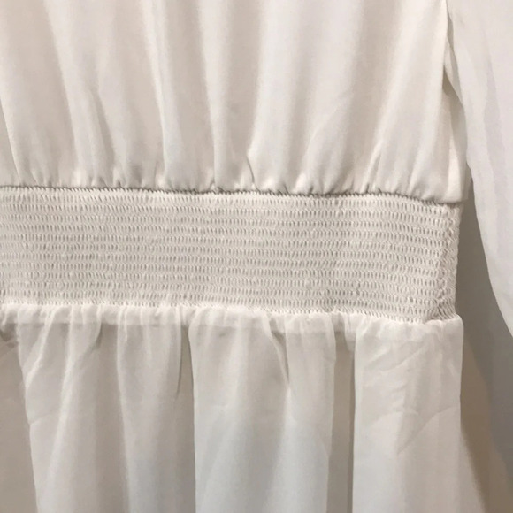 Aritzia Wilfred Wistful Dress Size S Light Birch Chiffon Mini Dress with v-neck - Picture 11 of 15